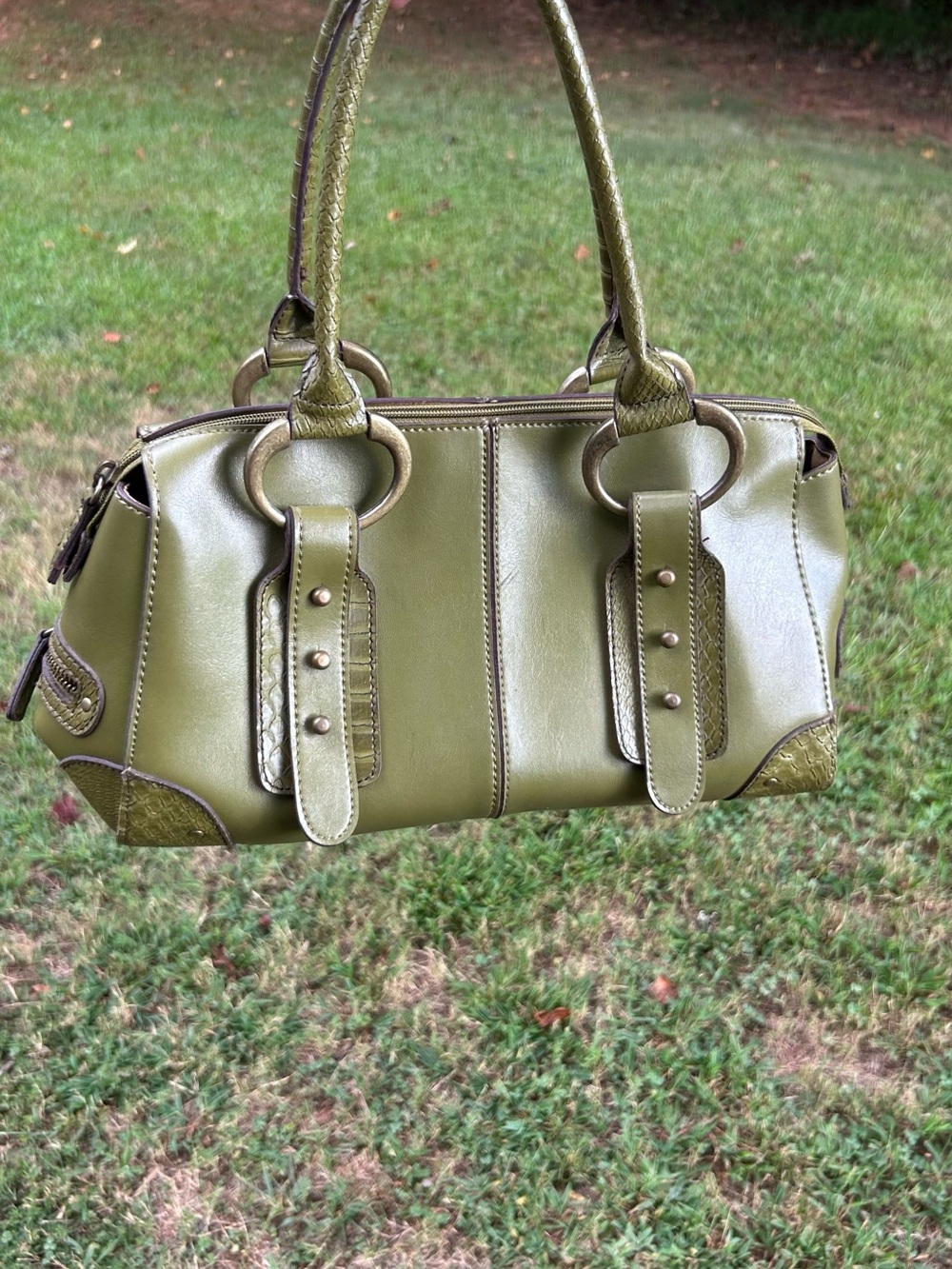 Olive Green Faux Snakeskin Satchel Shoulder Bag – Y2K Statement Handbag